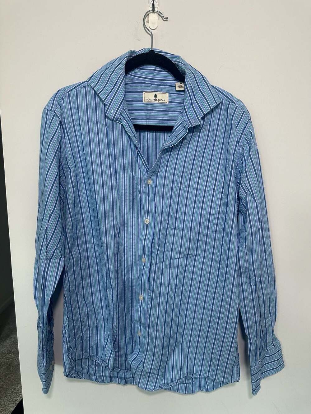 Southern Pines Blue Striped Cotton Long Sleeve Button Up Shirt - Picture 5 of 7